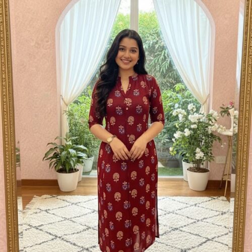 Block printed maroon kurta