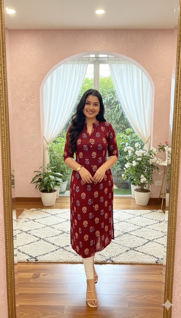 Block printed maroon kurta