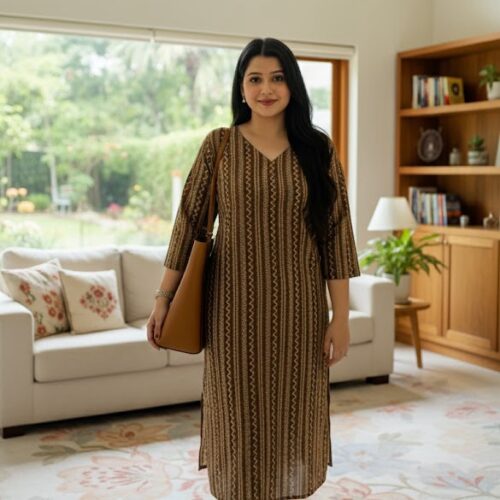 Striped Printed cotton kurta