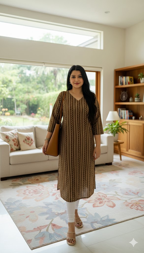 Striped Printed cotton kurta