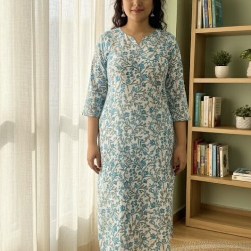 Blue floral cotton kurta