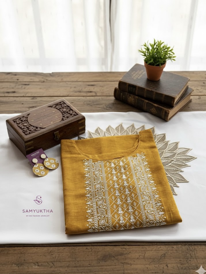 Mustard yellow straight kurta - Image 3