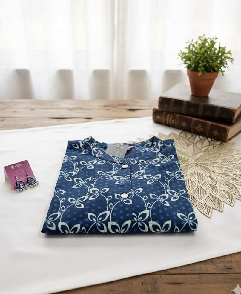 Blue printed cotton kurta - Image 2