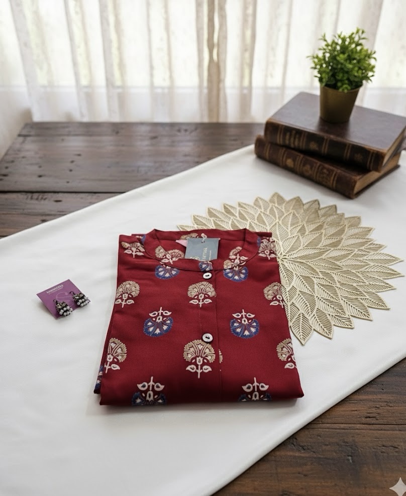 Block printed maroon kurta - Image 3
