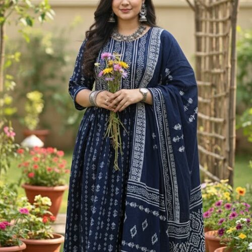 Cotton navy blue kurta set
