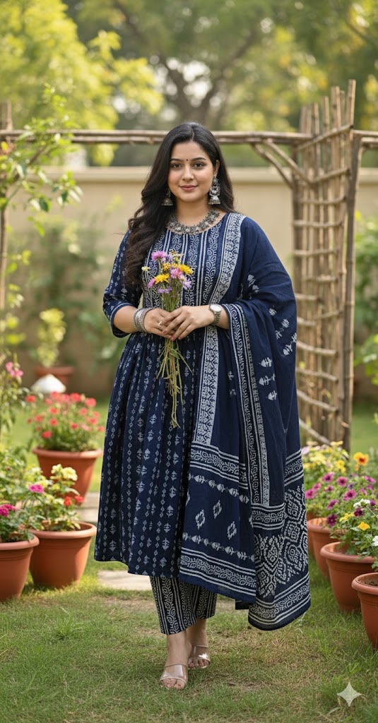 Cotton navy blue kurta set