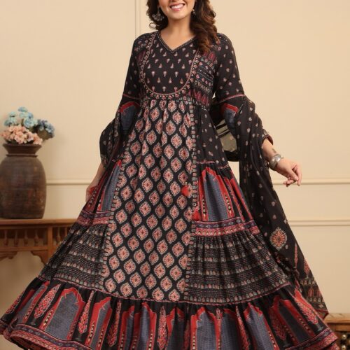 Premium Ajrak Anarkali set