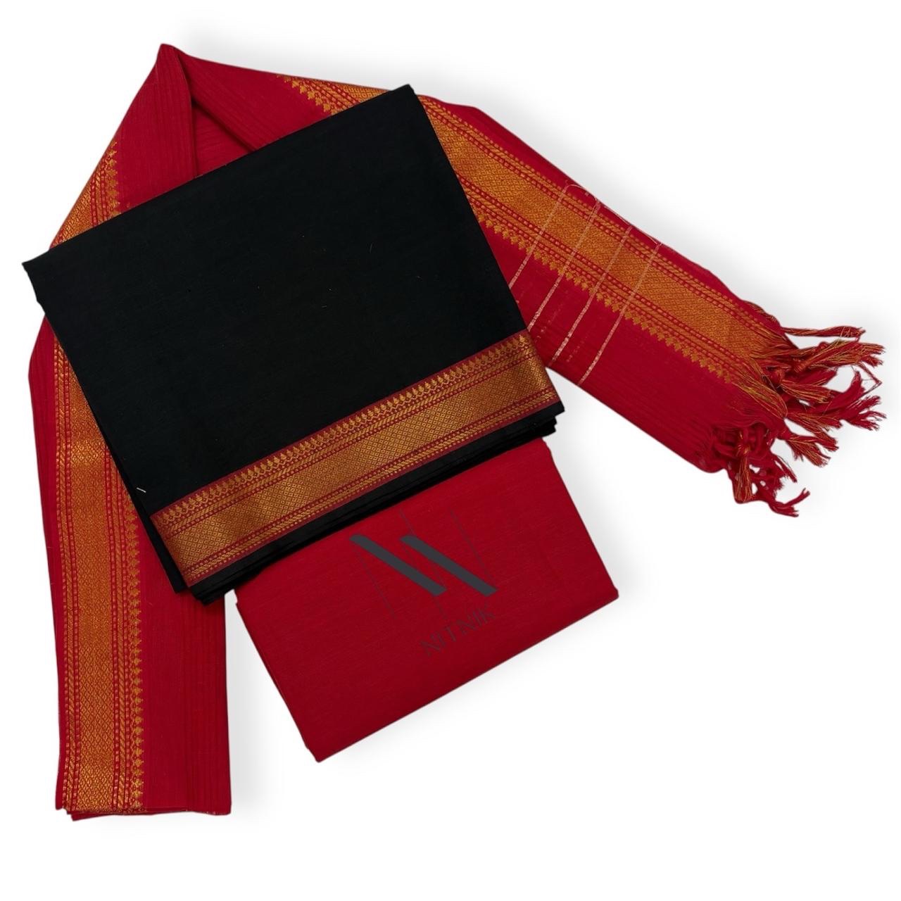 Mangalagiri cotton unstitched Red/black