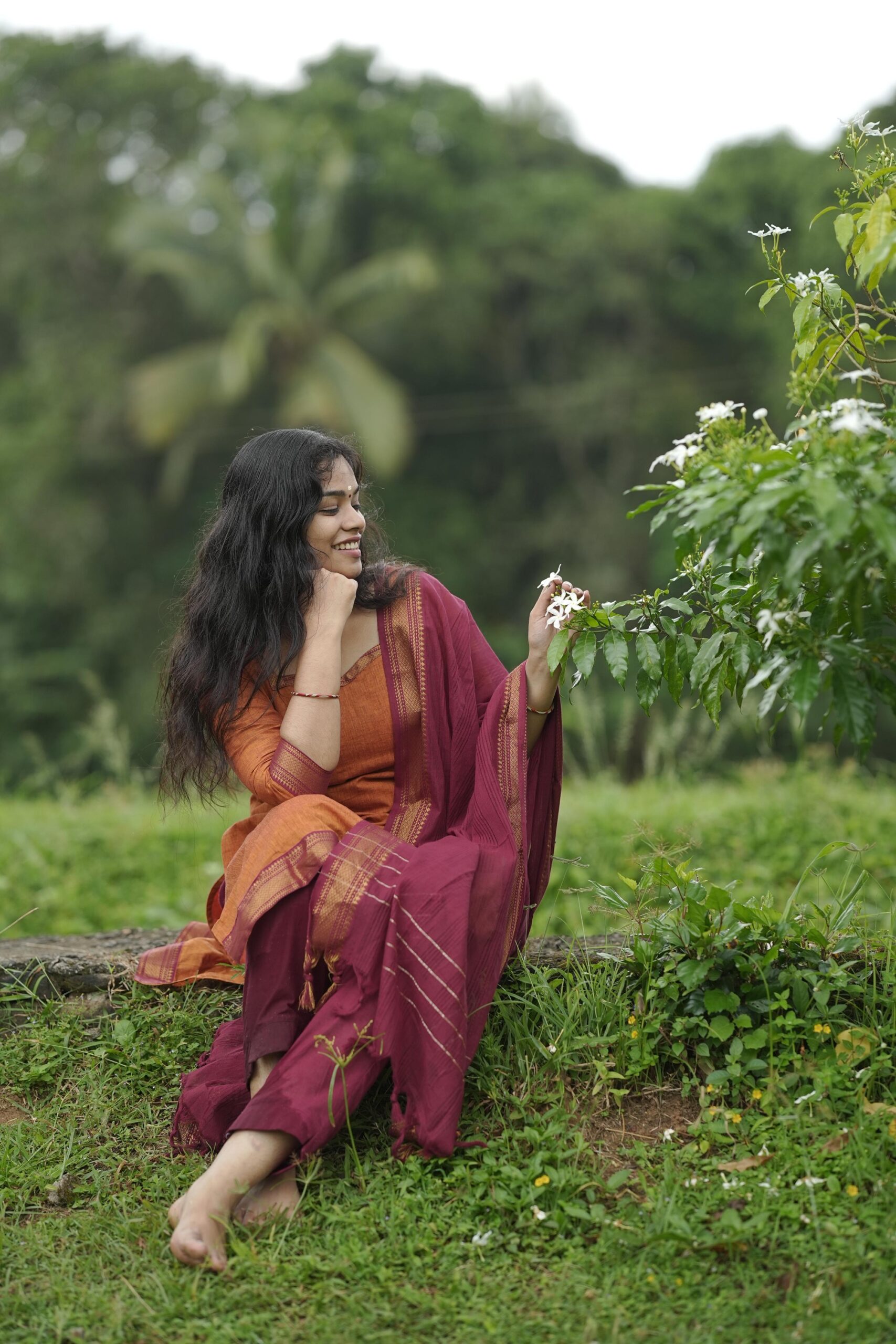 Mangalagiri unstitched set orange - Image 2