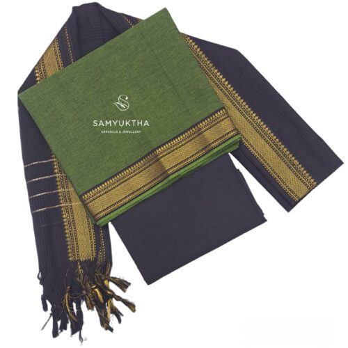 Mangalagiri unstitched set black/green