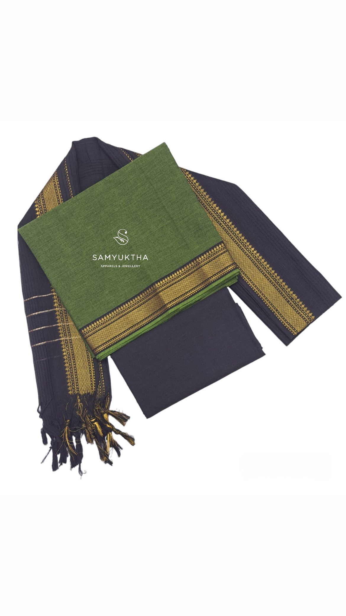 Mangalagiri unstitched set black/green