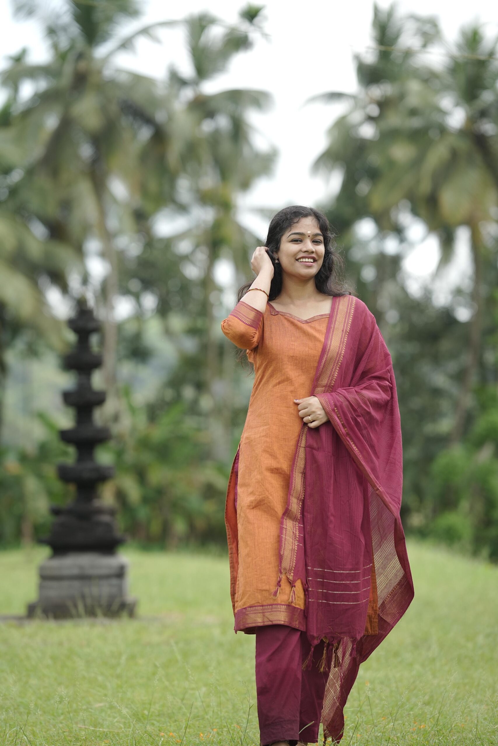 Mangalagiri unstitched set orange