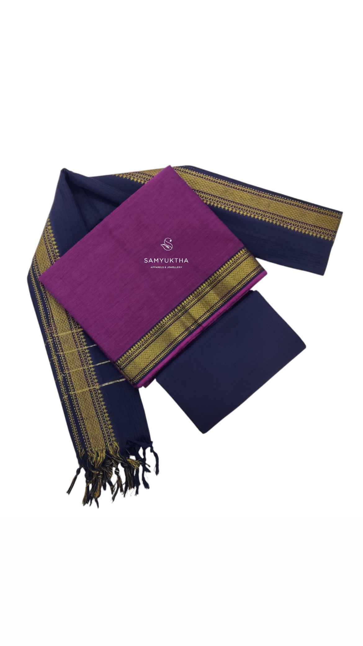 Mangalgiri unstitched set pink/blue