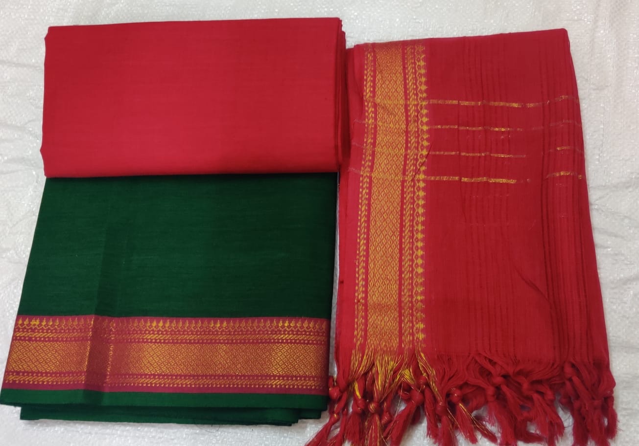 Mangalagiri cotton unstitched green/Red - Image 6