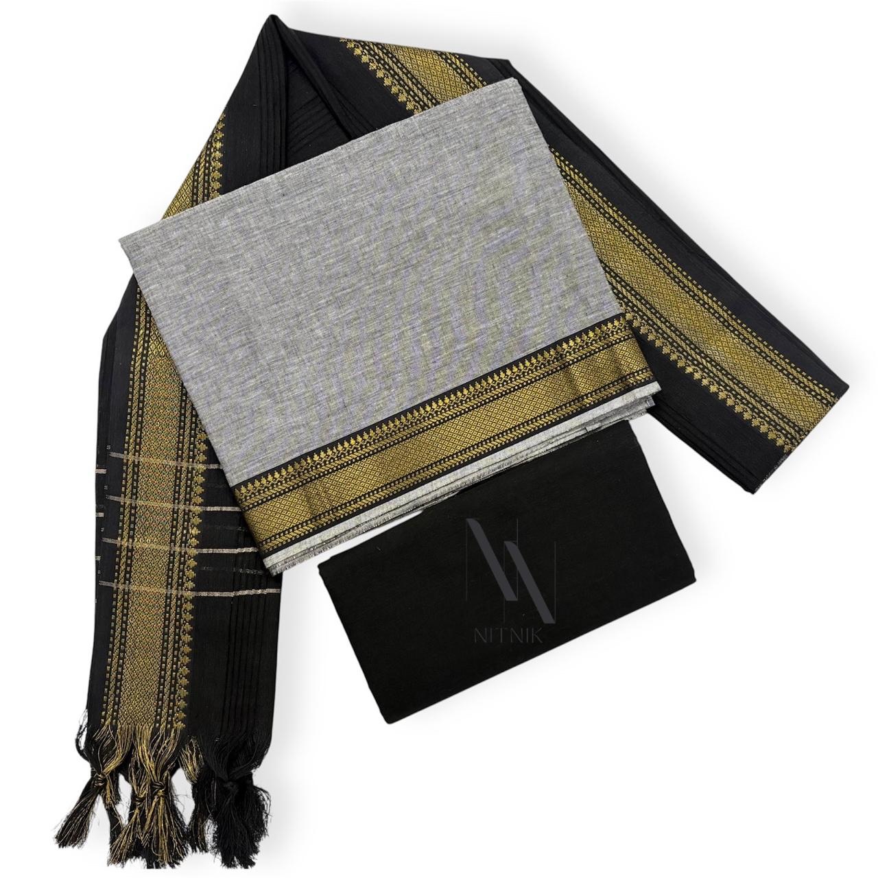 Mangalagiri cotton unstitched grey/black