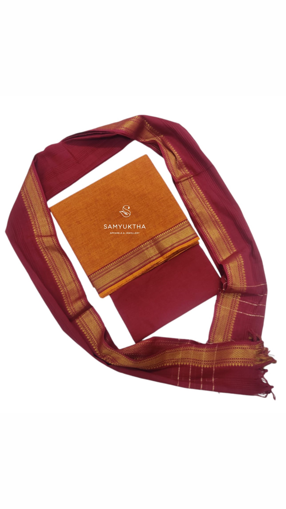 Mangalagiri unstitched set orange - Image 4