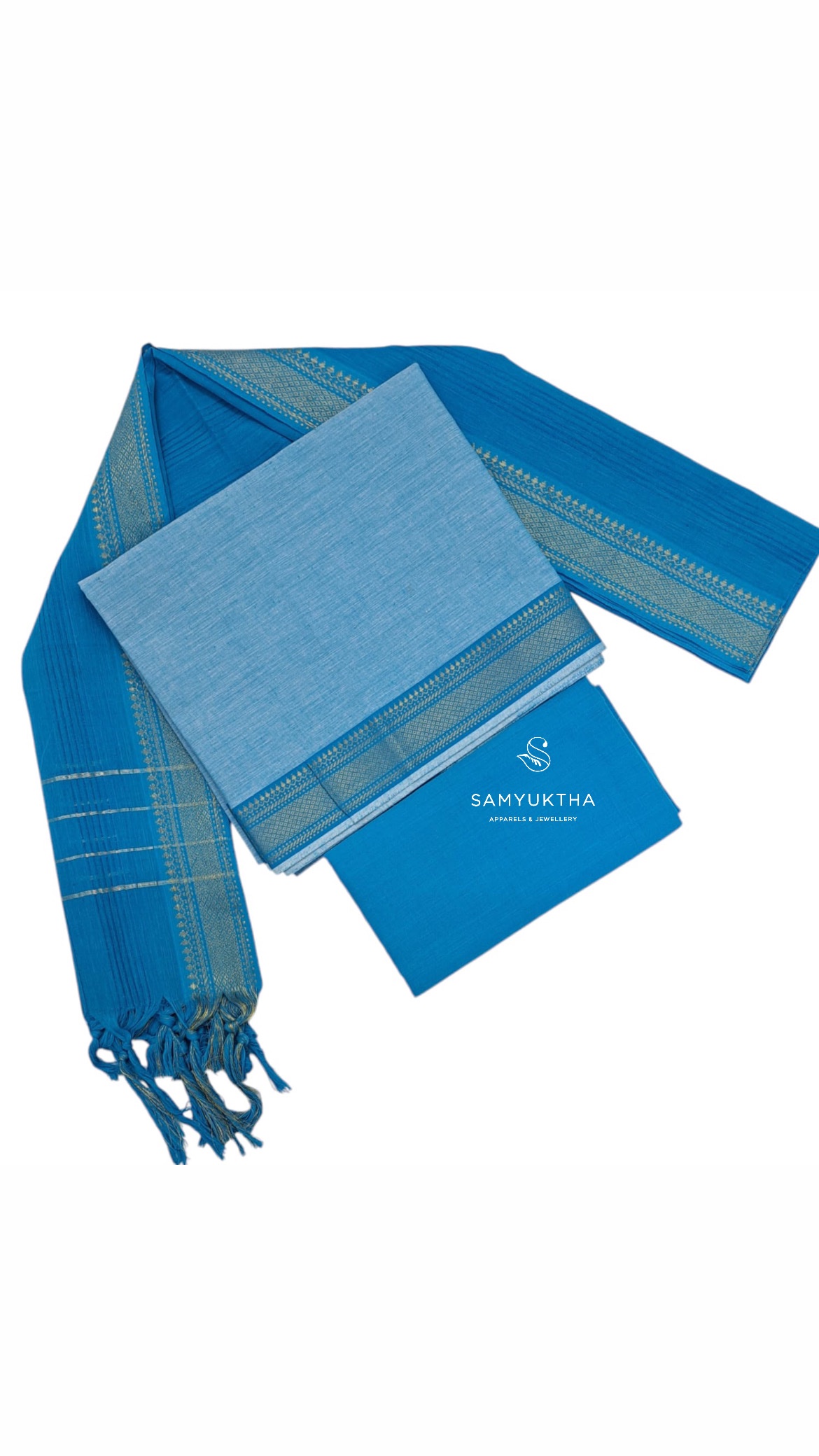 Mangalagiri unstitched set blue