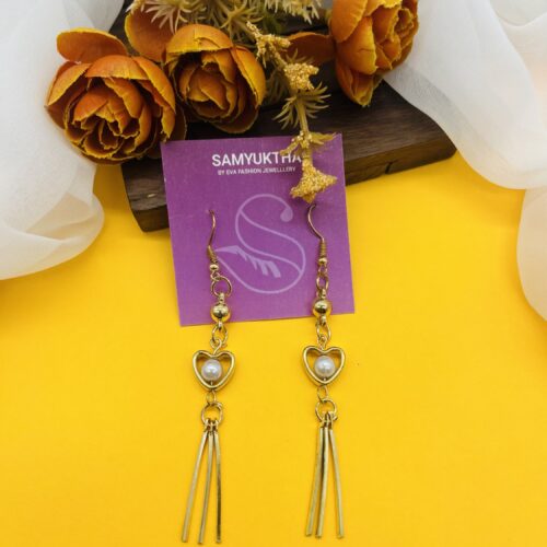Heart Dangle Earrings with Pearl