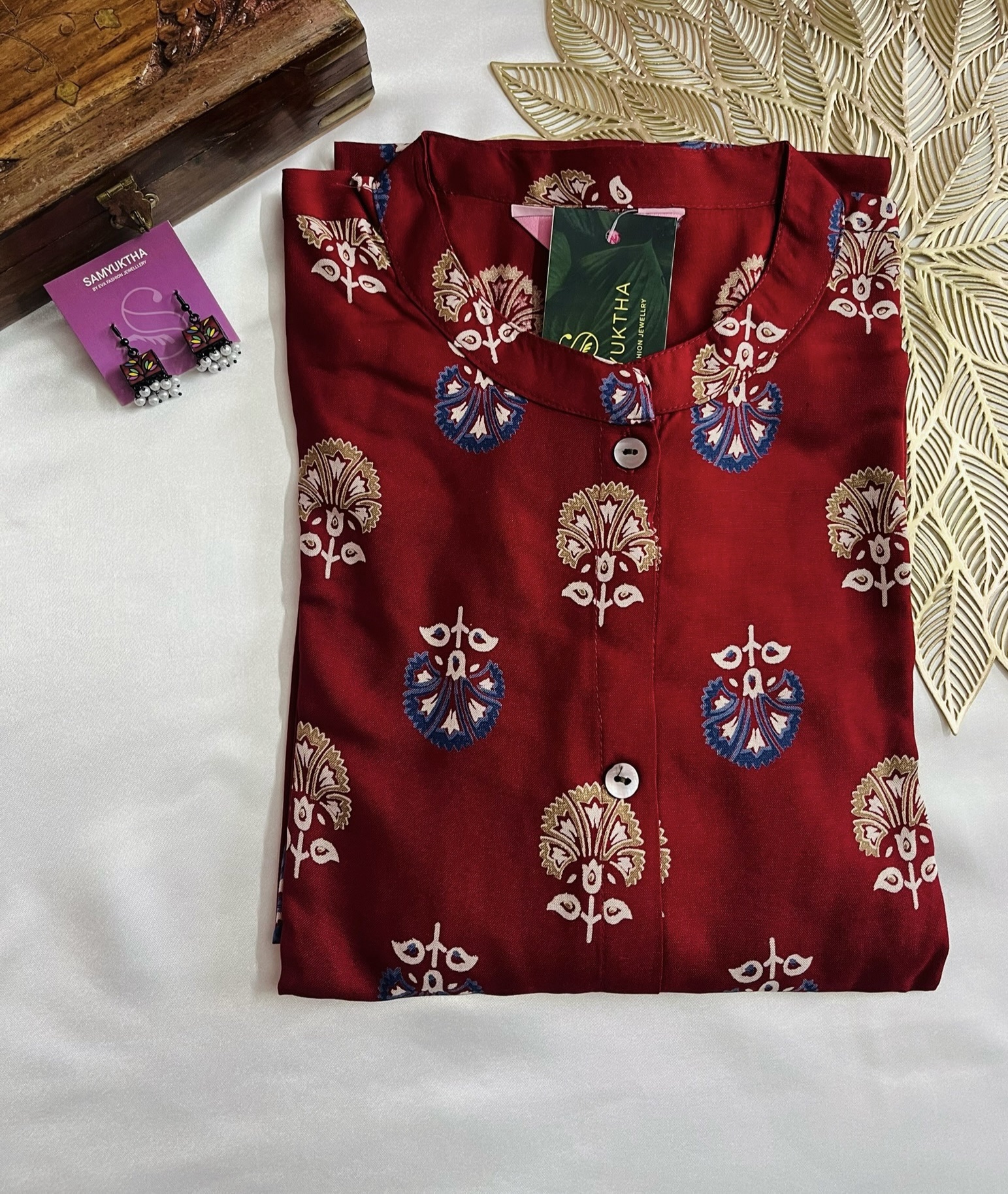 Block printed maroon kurta - Image 2