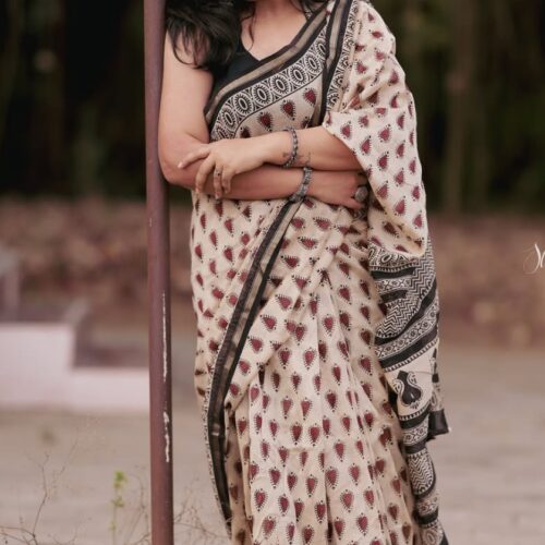 Chanderi sarees with ajrak prints