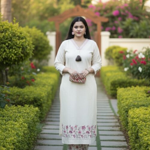 khadi cotton embroidery coord set