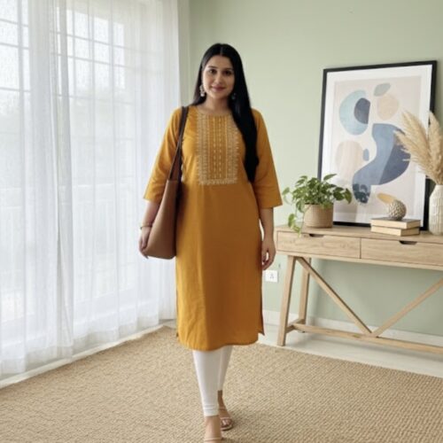 Mustard yellow straight kurta