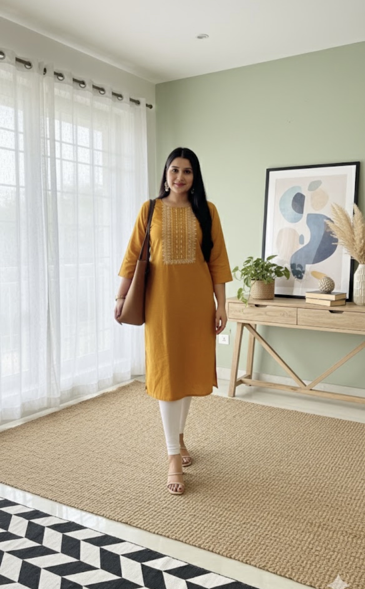 Mustard yellow straight kurta