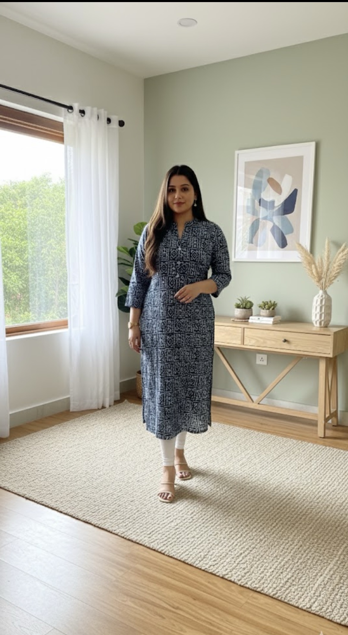 Printed indigo cotton kurta