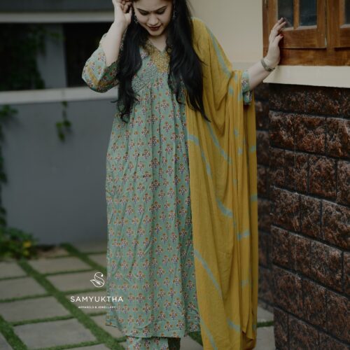 Ajrak printed Anarkali cotton set