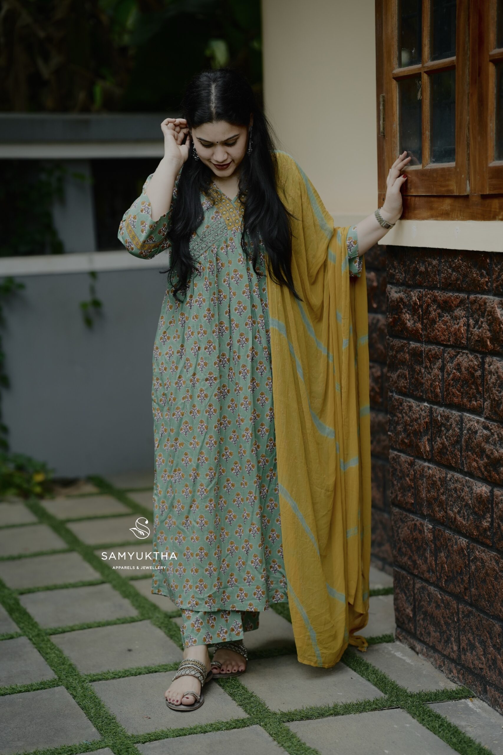 Ajrak printed Anarkali cotton set