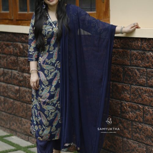 chinon royal blue kurta set