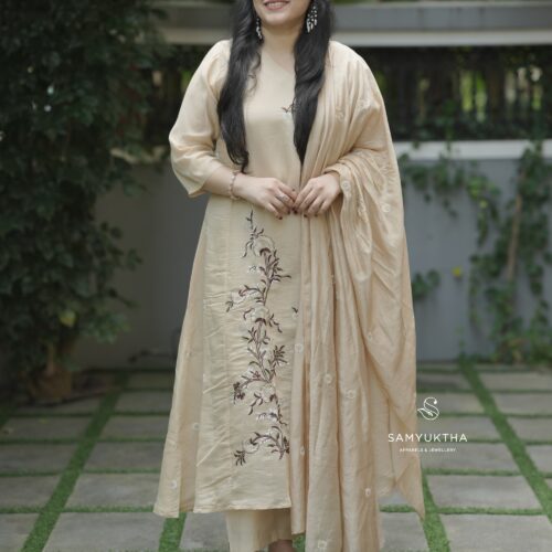 Premium mull chanderi a-line set