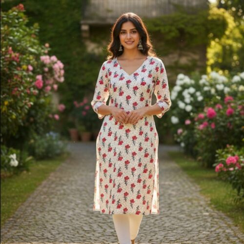 Floral printed cotton kurta