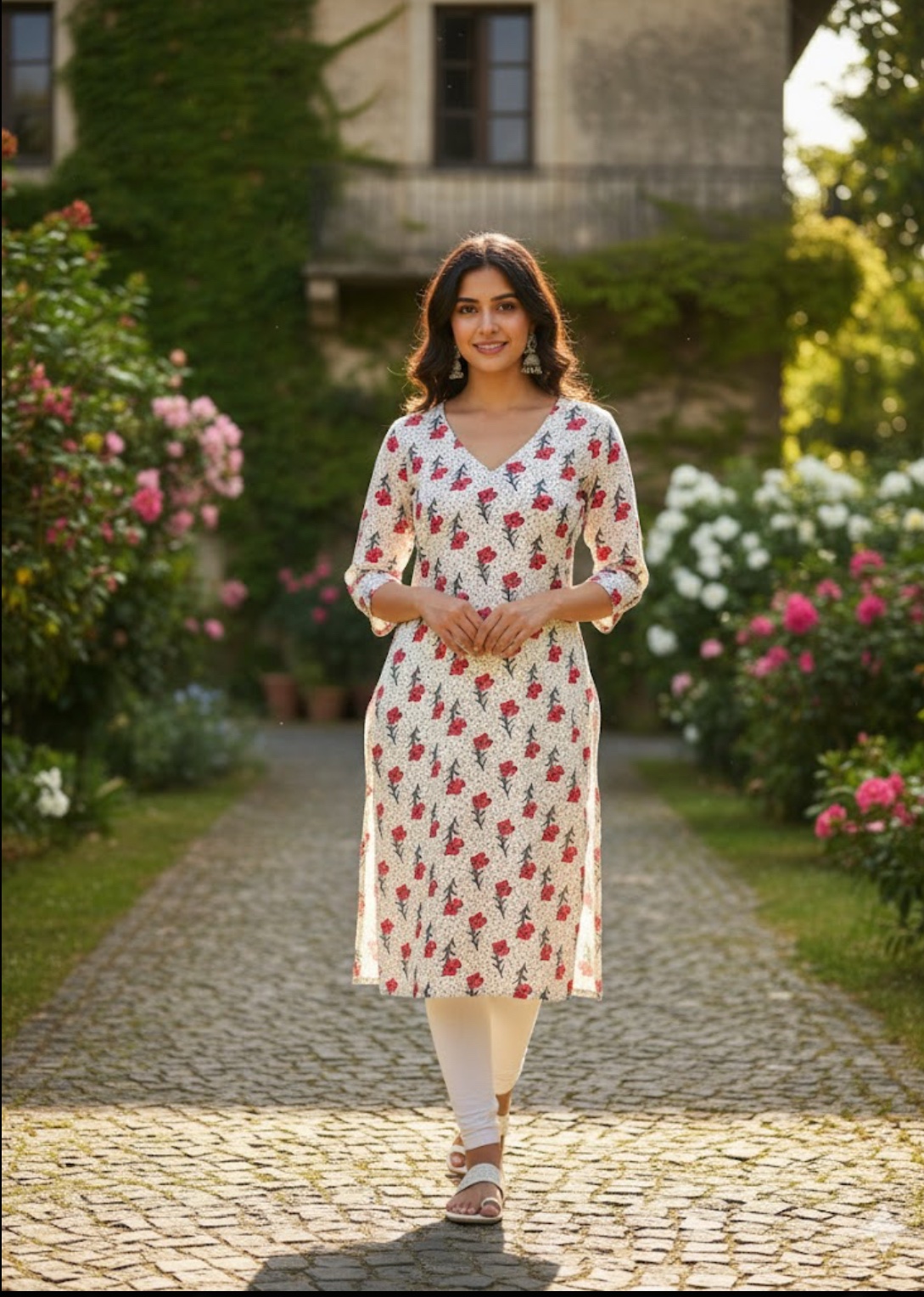 Floral printed cotton kurta