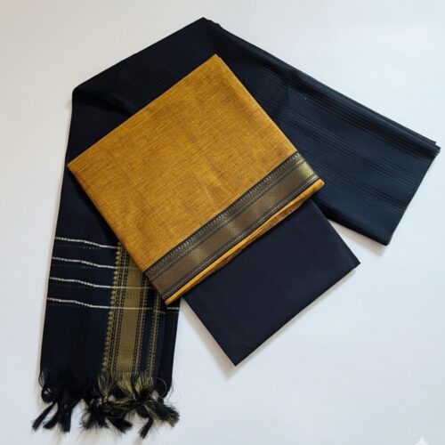 Mangalagiri unstitched set mustard/black