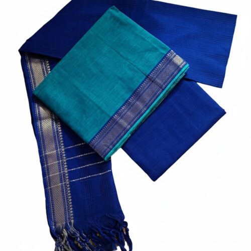 Mangalagiri cotton  unstitched Turquoise Blue