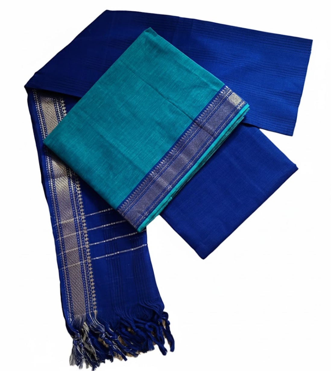 Mangalagiri cotton unstitched Turquoise Blue