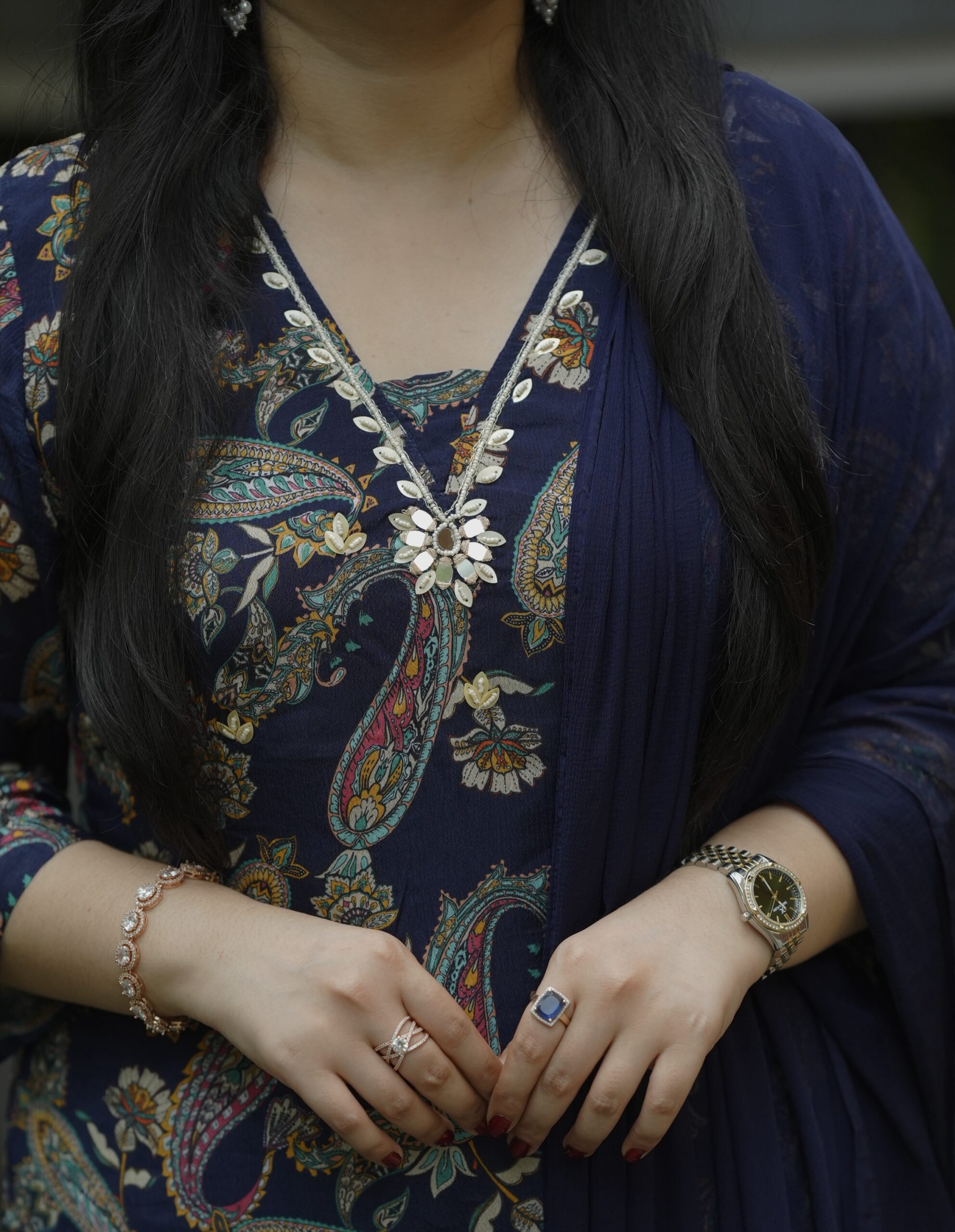 chinon royal blue kurta set - Image 2