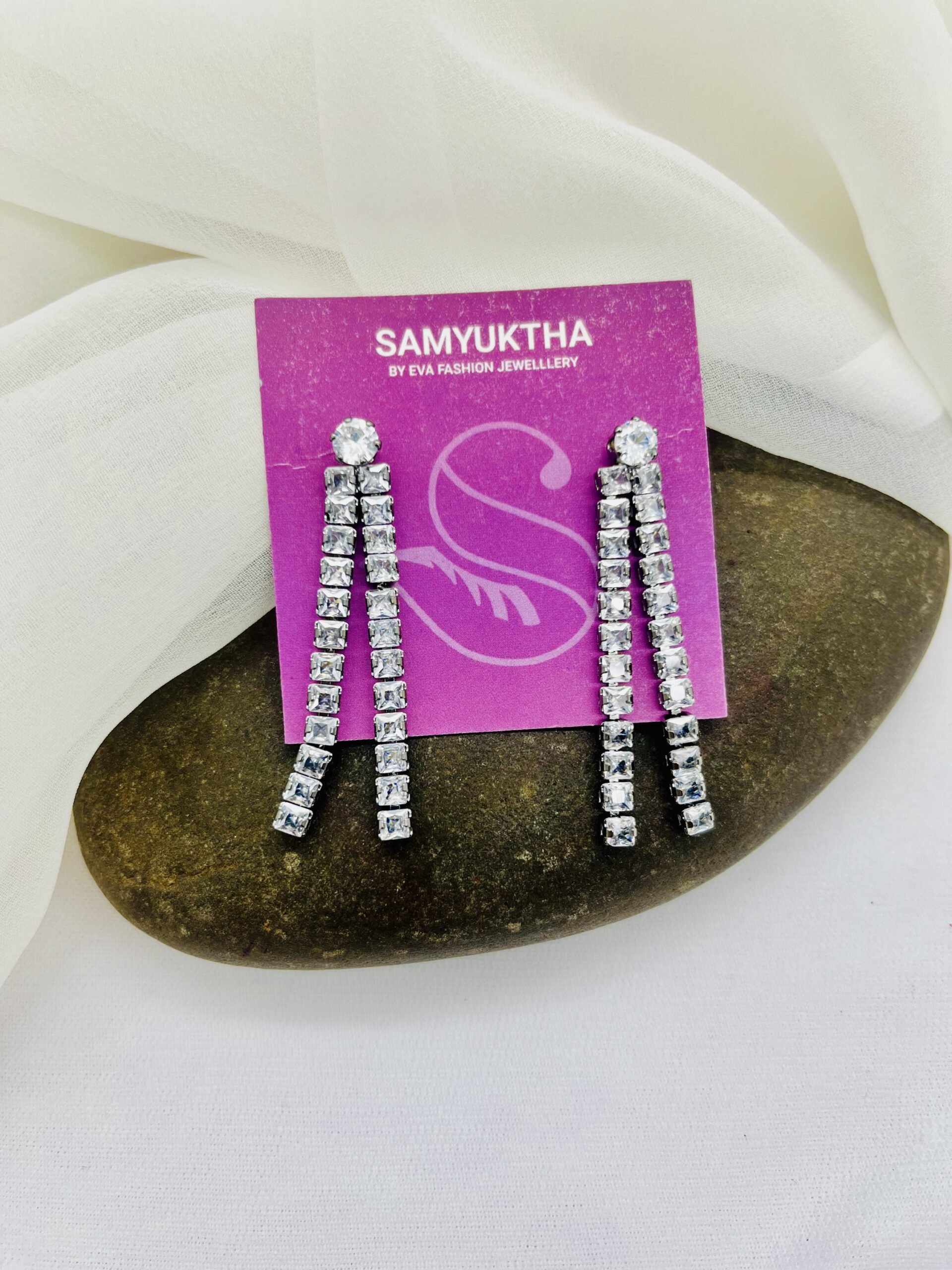 Sparkling Double-Bar Drop Earrings