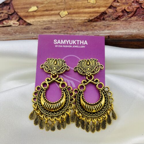 Gold-Toned Lotus Chandbali Earrings