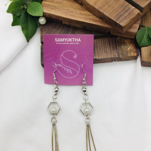 Hexagon Pearl Dangle Earrings