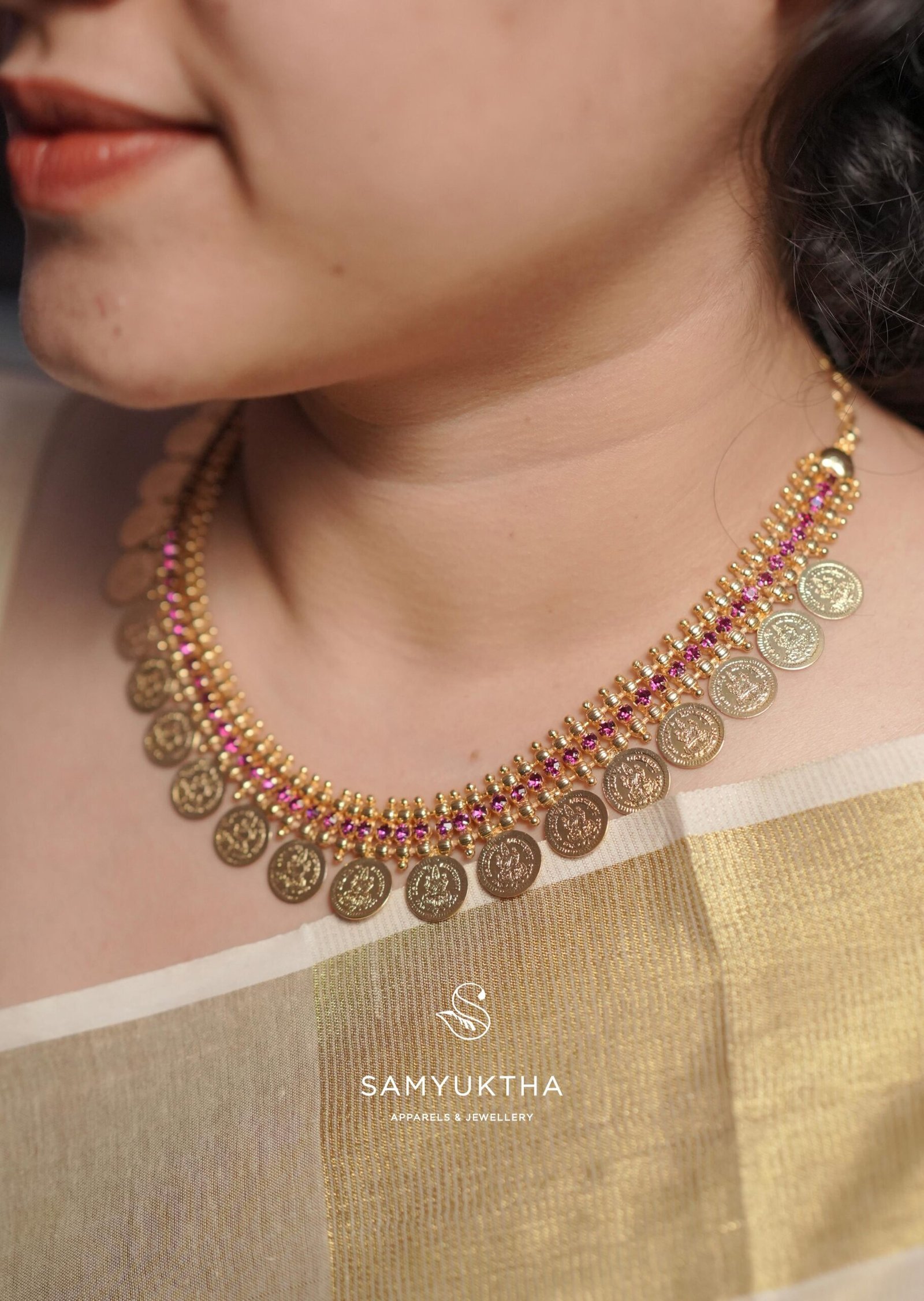 Traditional Kerala gold coin choker necklace