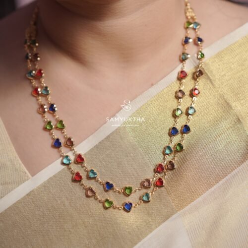 Premium Multicolor Heart Stone 2-Layered Chain