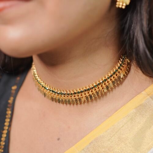 Premium green stone Elakathali necklace set