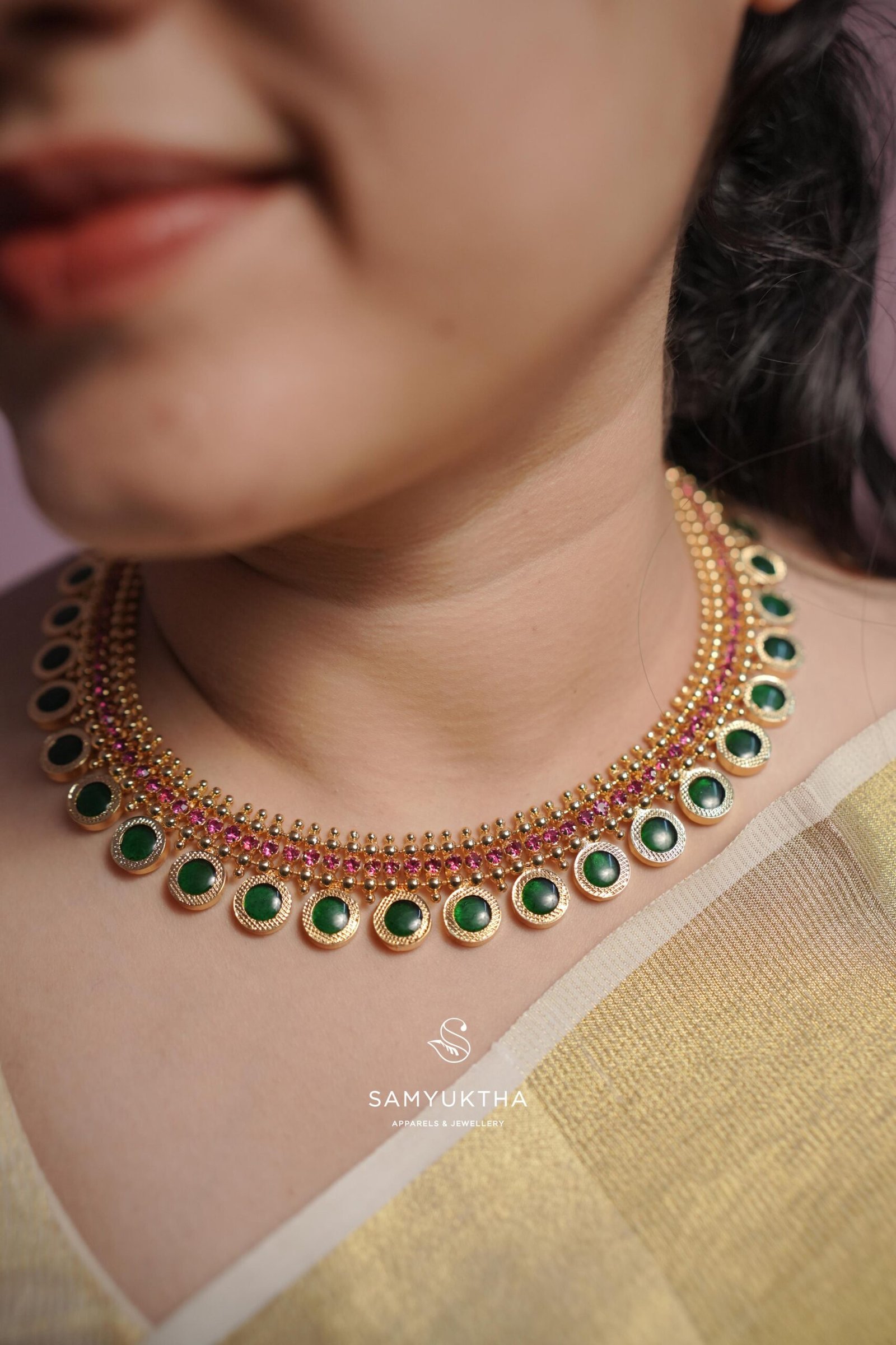 Traditional Kerala Palakka and Ruby Choker Necklace