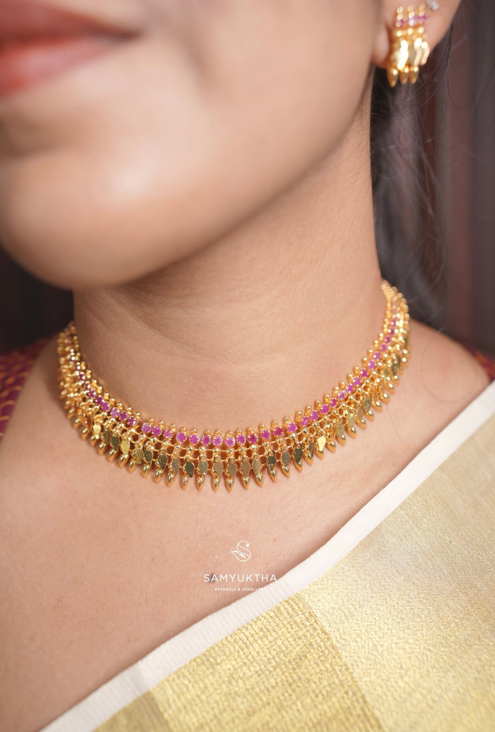 Ruby stone premium Elakathali necklace set