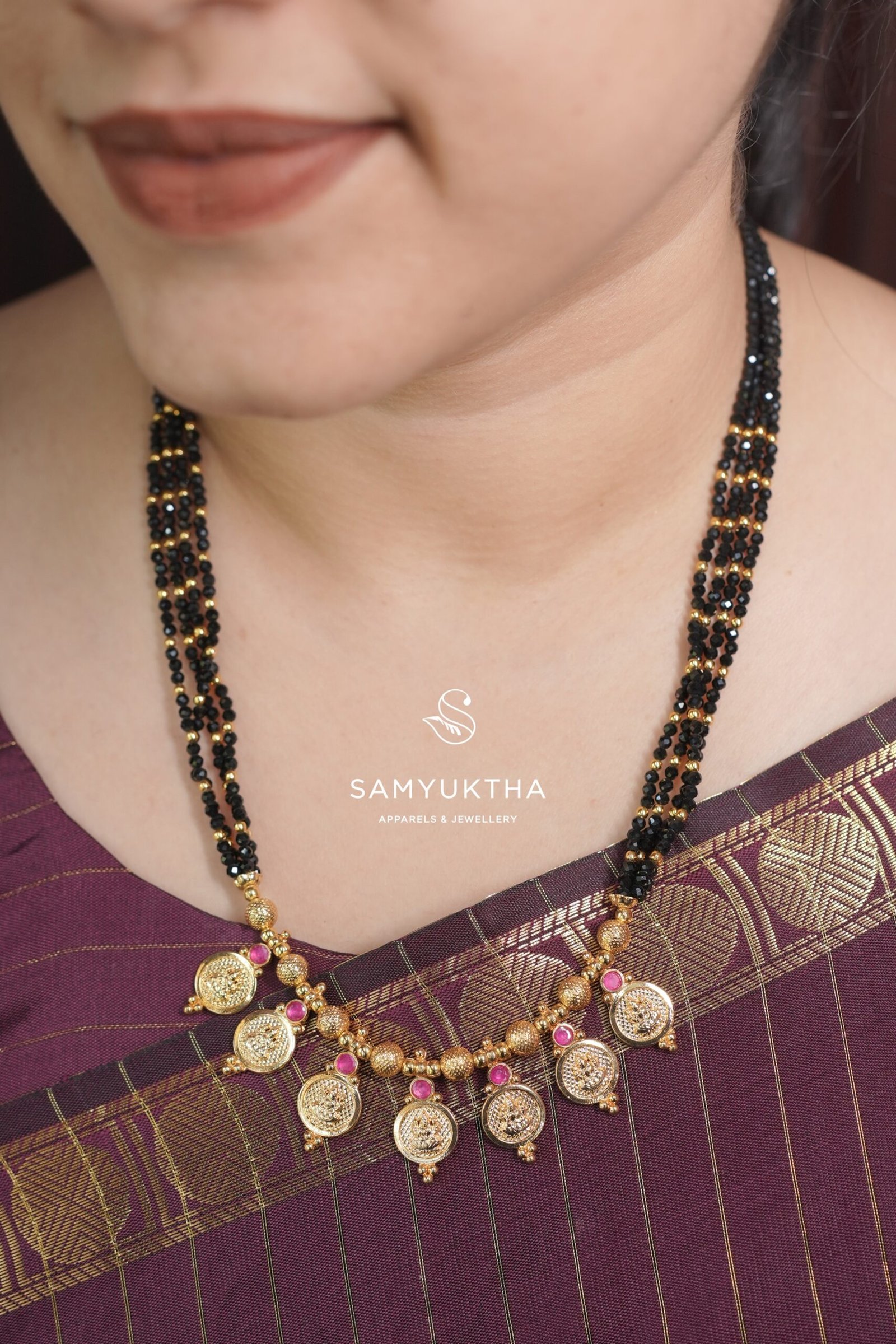 multi-strand black bead Lakshmi necklace