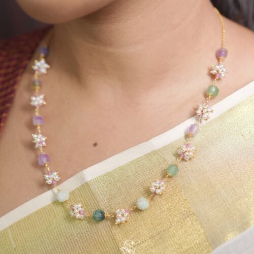 pastel gemstones and intricate floral clusters neckpiece