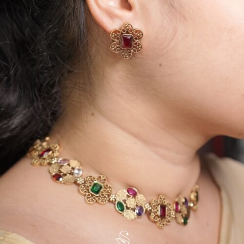Multi-Stone Antique Filigree Choker Set