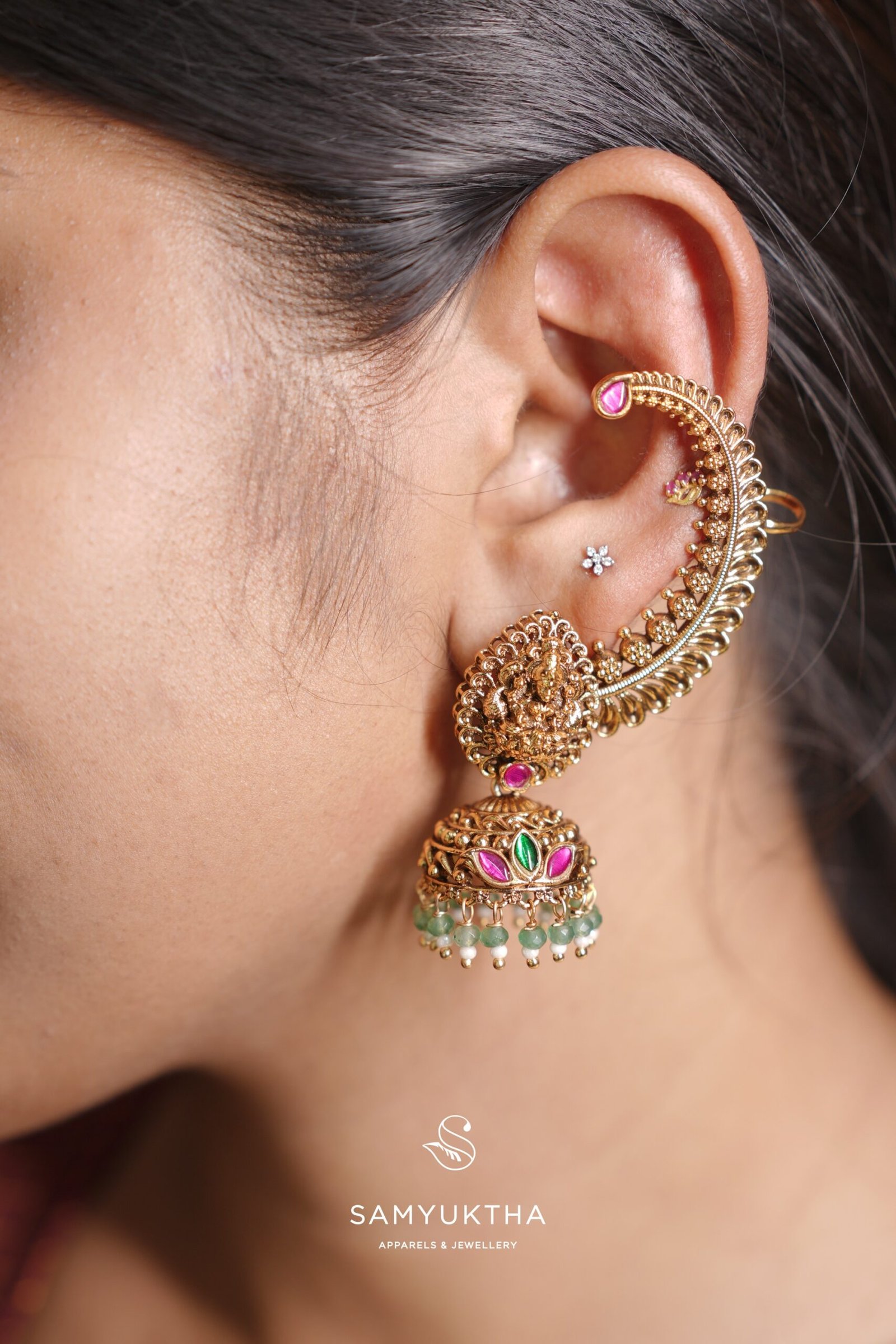Antique Gold Ear Cuff Jhumka